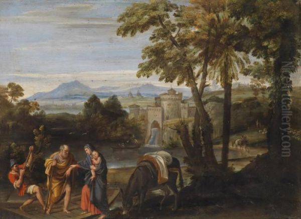 Landscape With Flight Into Egypt Oil Painting by Domenico Zampieri (Domenichino)