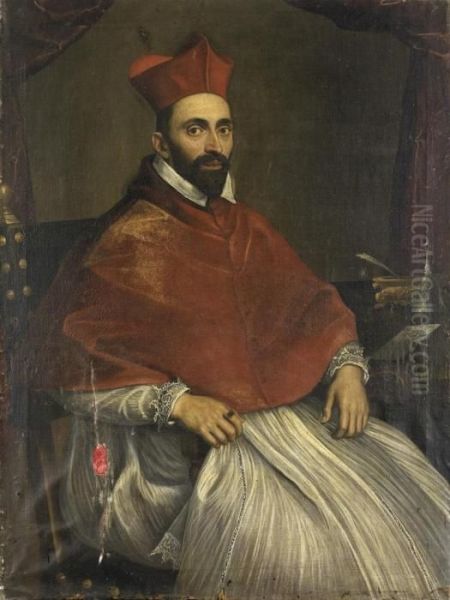 Ritratto Del Cardinale Ghislieri, In Poltrona, Presso Uno Scrittoio Oil Painting by Domenico Zampieri (Domenichino)