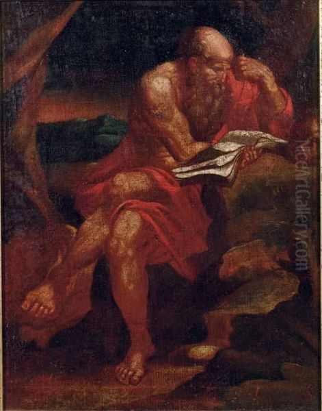 Saint Jerome In The Wilderness Oil Painting by Domenico Zampieri (Domenichino)