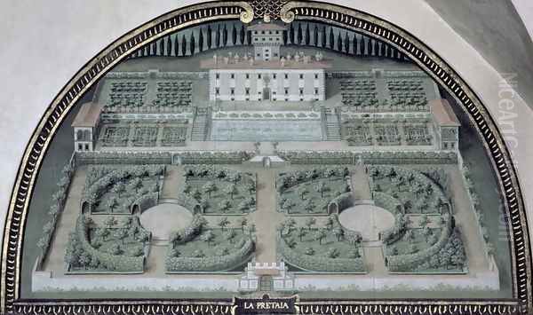 Villa della Pretaia from a series of lunettes depicting views of the Medici villas, 1599 Oil Painting by Giusto Utens