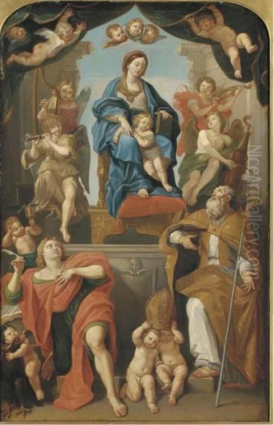 The Madonna And Child With Saint John The Evangelist Oil Painting by Domenico Zampieri (Domenichino)