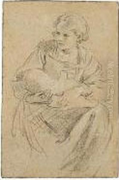 A Seated Woman Holding A Bundle Oil Painting by Domenico Zampieri (Domenichino)