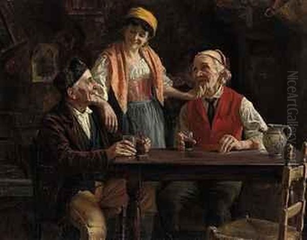 Flirtation At The Tavern Oil Painting by Eugenio Zampighi