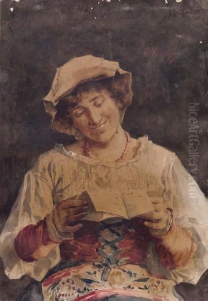 La Lettera Oil Painting by Eugenio Zampighi