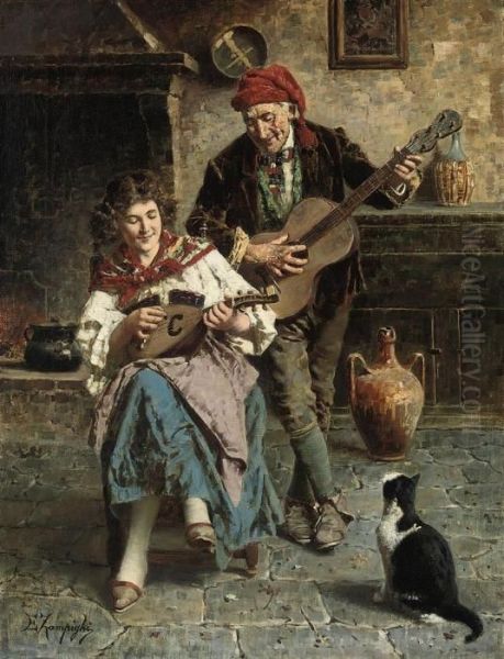 A Captive Audience Oil Painting by Eugenio Zampighi