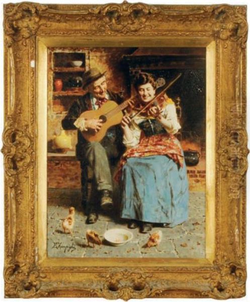 The Music Lesson Oil Painting by Eugenio Zampighi