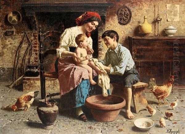 Bathtime Oil Painting by Eugenio Zampighi