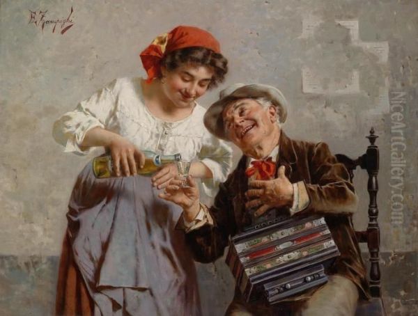 Ein Guter Schluck/un Buon Bicchiere Oil Painting by Eugenio Zampighi