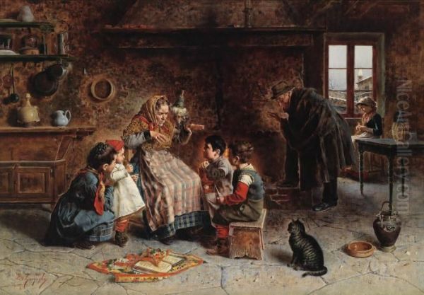 La Nonna Racconta Oil Painting by Eugenio Zampighi