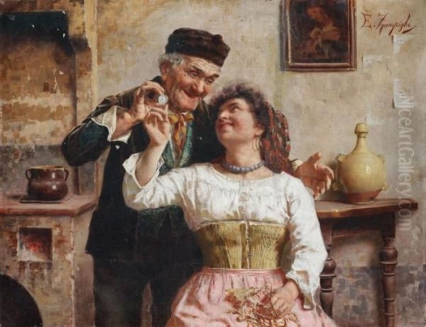 Der Alte Und Die Junge Frau Oil Painting by Eugenio Zampighi