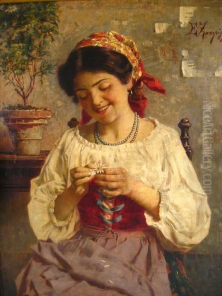 He Loves Me, He Loves Me Not Oil Painting by Eugenio Zampighi