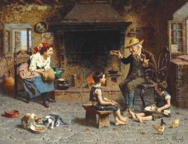 Story Time Oil Painting by Eugenio Zampighi