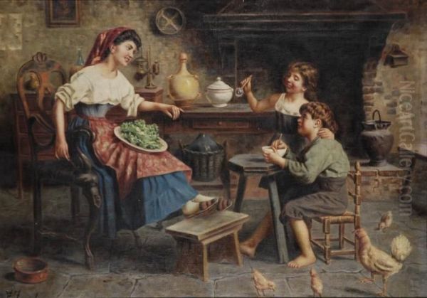 Le Bolle Di Sapone Oil Painting by Eugenio Zampighi