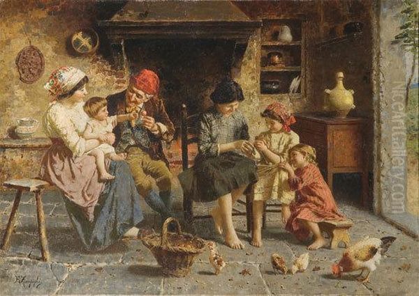 La Famiglia Felice Oil Painting by Eugenio Zampighi