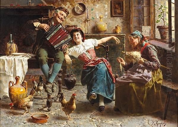 A Happy Tune Oil Painting by Eugenio Zampighi