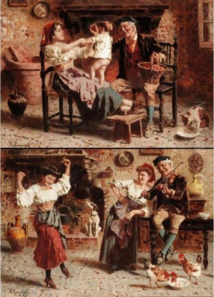 Grandfather's Pet; The Dancing Girl Oil Painting by Eugenio Zampighi