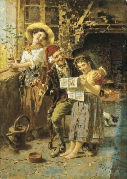 Lettura In Famiglia Oil Painting by Eugenio Zampighi