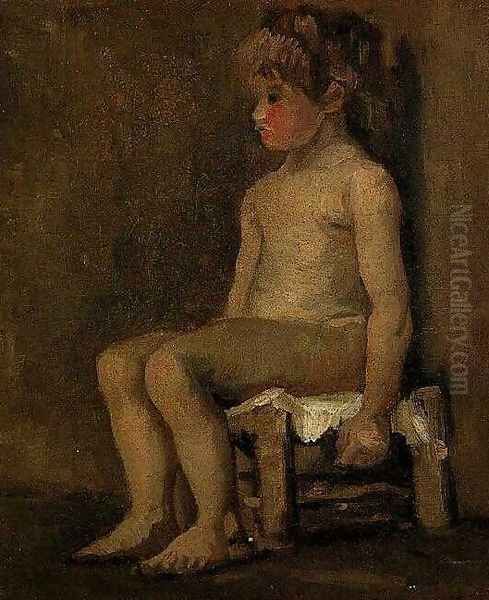 Nude Study Of A Little Girl Seated Oil Painting by Vincent Van Gogh