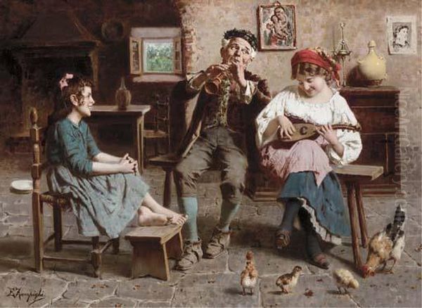 A Musical Celebration Oil Painting by Eugenio Zampighi