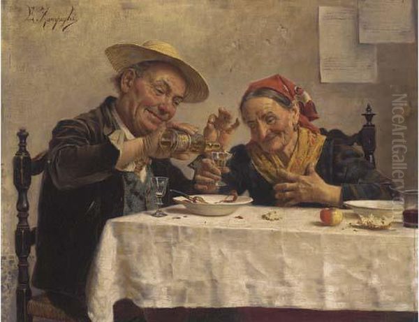 Sharing A Drink Oil Painting by Eugenio Zampighi