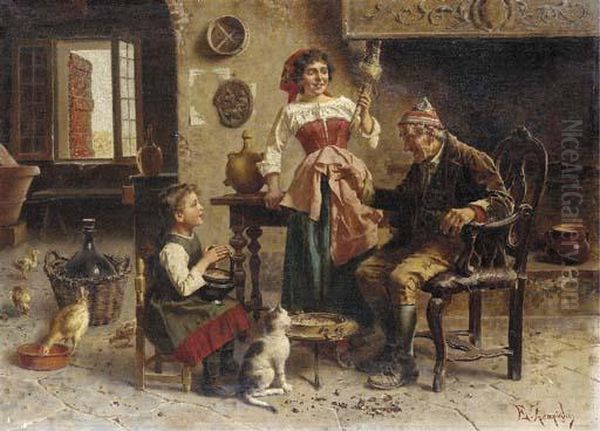 Una Storiella Curiosa Oil Painting by Eugenio Zampighi