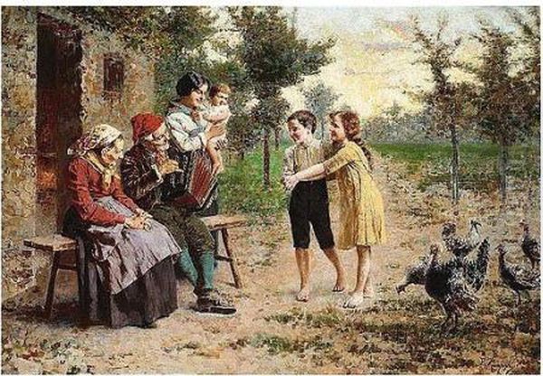 Amusing The Grandchildren Oil Painting by Eugenio Zampighi