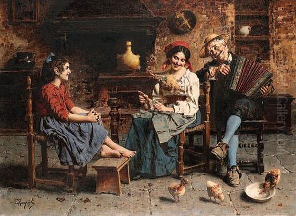 A Happy Tune Oil Painting by Eugenio Zampighi