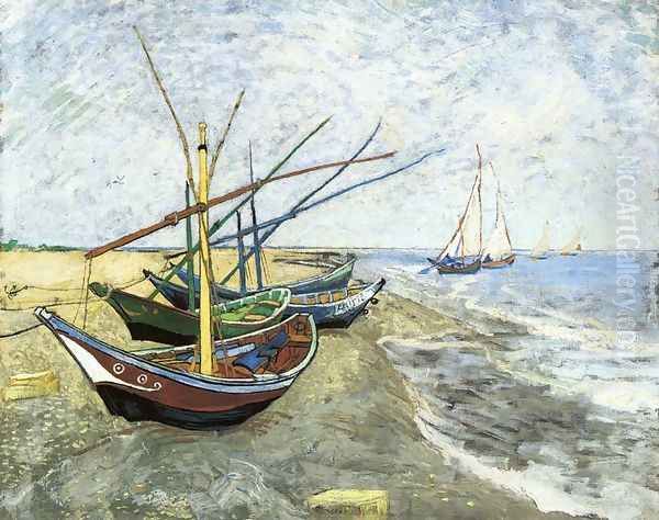 Fishing Boats On The Beach At Saintes Maries Oil Painting by Vincent Van Gogh