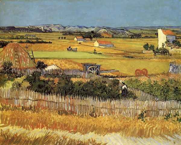 Harvest At La Crau With Montmajour In The Background Oil Painting by Vincent Van Gogh