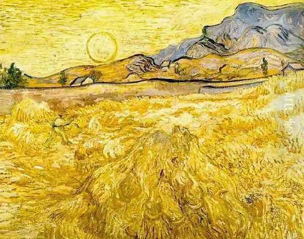 Wheat Field With Reaper And Sun Oil Painting by Vincent Van Gogh