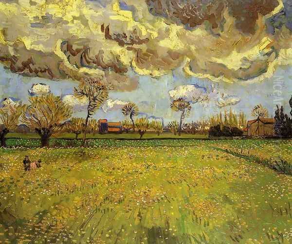 Landscape Under A Stormy Sky Oil Painting by Vincent Van Gogh