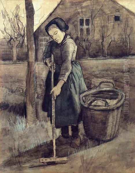 A Girl Raking Oil Painting by Vincent Van Gogh