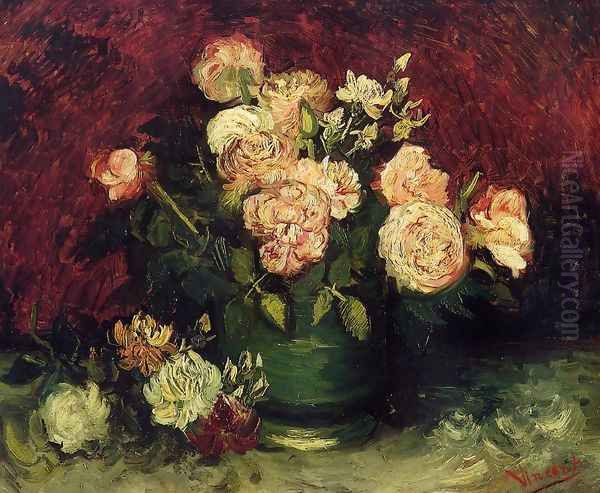 Bowl With Peonies And Roses Oil Painting by Vincent Van Gogh