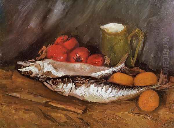 Still Life with Mackerels, Lemons and Tomatoes Oil Painting by Vincent Van Gogh