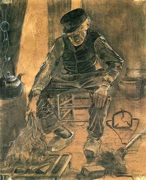 An Old Man Putting Dry Rice on the Hearth Oil Painting by Vincent Van Gogh