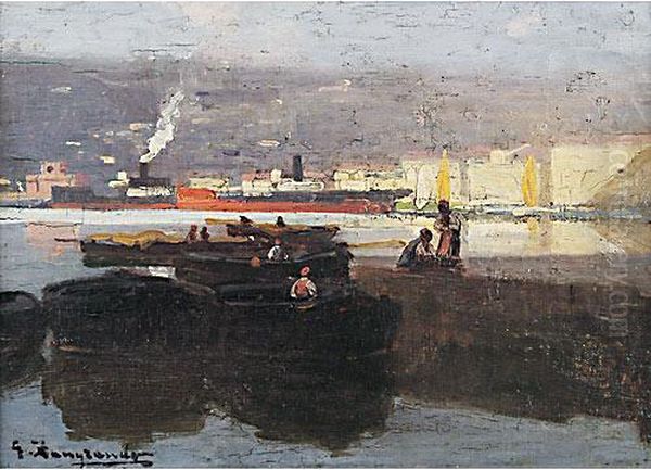 Veduta Del Porto Di Trieste Oil Painting by Giovanni Zangrando