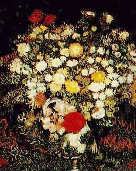 Chrysanthemums And Wild Flowers In A Vase Oil Painting by Vincent Van Gogh