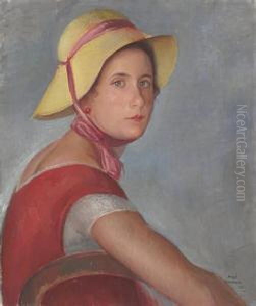 Femme Au Chapeau.portrait Of Jeannette Ivanoff by Angel Zarraga Arguelles