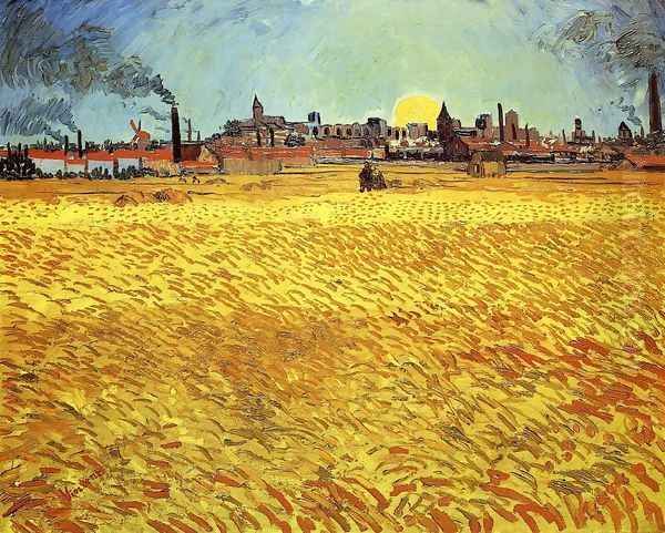 Summer Evening, Wheatfield with Setting sun Oil Painting by Vincent Van Gogh