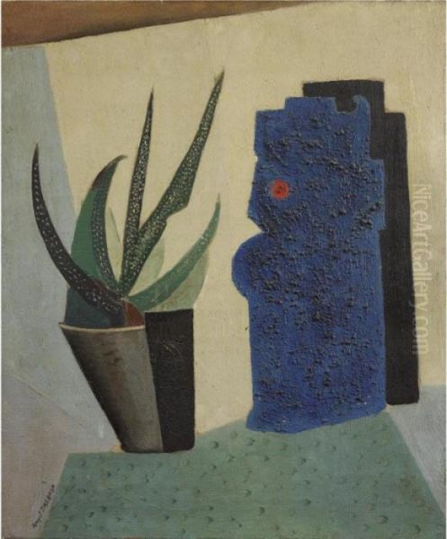 Still Life With Cactus Oil Painting by Angel Zarraga Arguelles