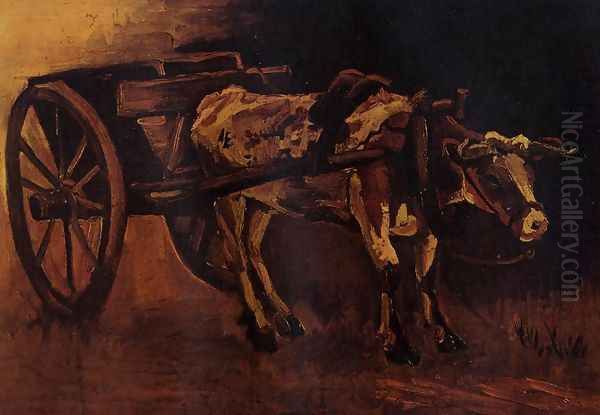 Cart With Red And White Ox Oil Painting by Vincent Van Gogh