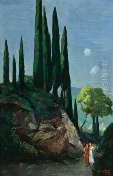 La Promenade A Fiesole (voyage En Italie) Oil Painting by Angel Zarraga Arguelles