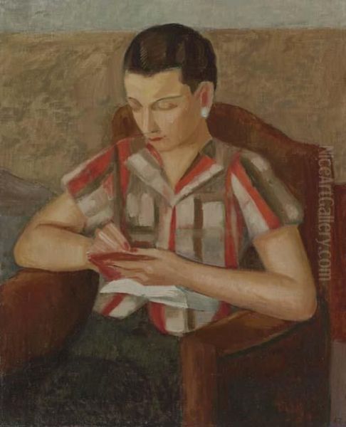 Retrato De Mujer Con Libreta Oil Painting by Angel Zarraga Arguelles