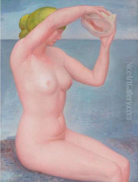 Desnudo De Frente (nu Au Coquillage) Oil Painting by Angel Zarraga Arguelles