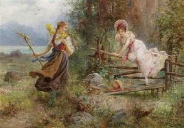 The Berry Pickers Oil Painting by Hans Zatzka