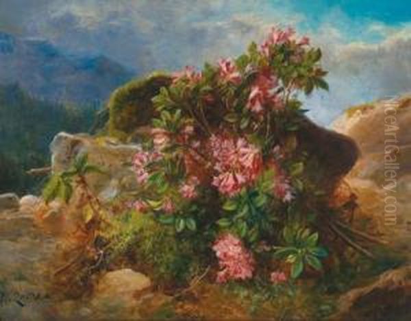 Alpine Roses From Styria Oil Painting by Hans Zatzka