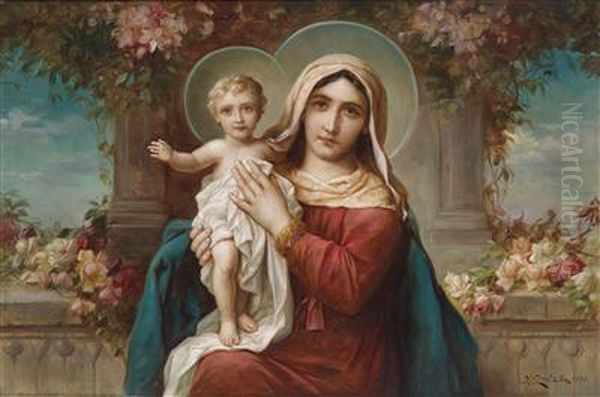 Madonna Withchild Oil Painting by Hans Zatzka