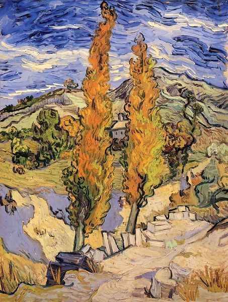 Two Poplars On A Road Through The Hills Oil Painting by Vincent Van Gogh