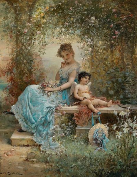 Cupido Sotto La Pergola Oil Painting by Hans Zatzka