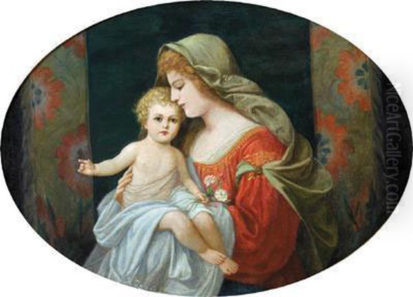 Mother And Child Oil Painting by Hans Zatzka